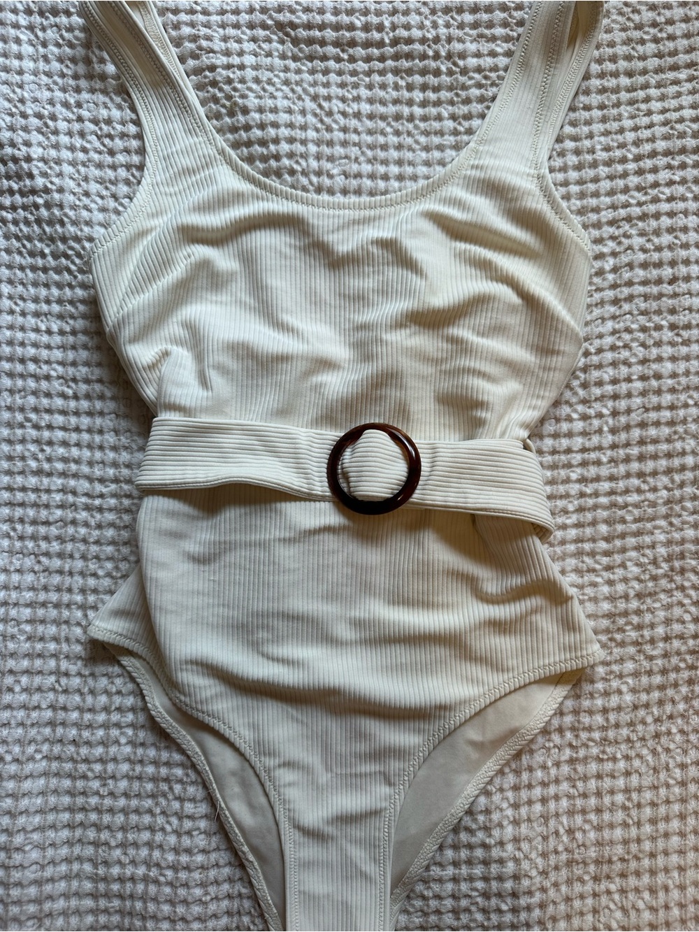 H&M Cream Ribbed Belted One-Piece - Picture 3 of 6